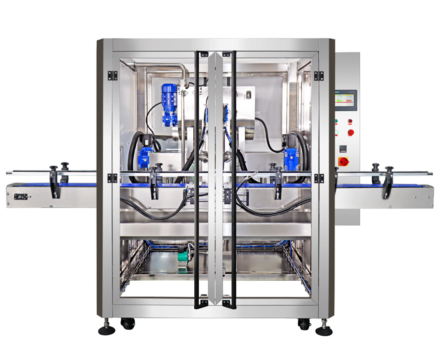 Máquina llenadora automática de bomba rotativa de doble cabezal para pastas, salsas, cremas y ghee.