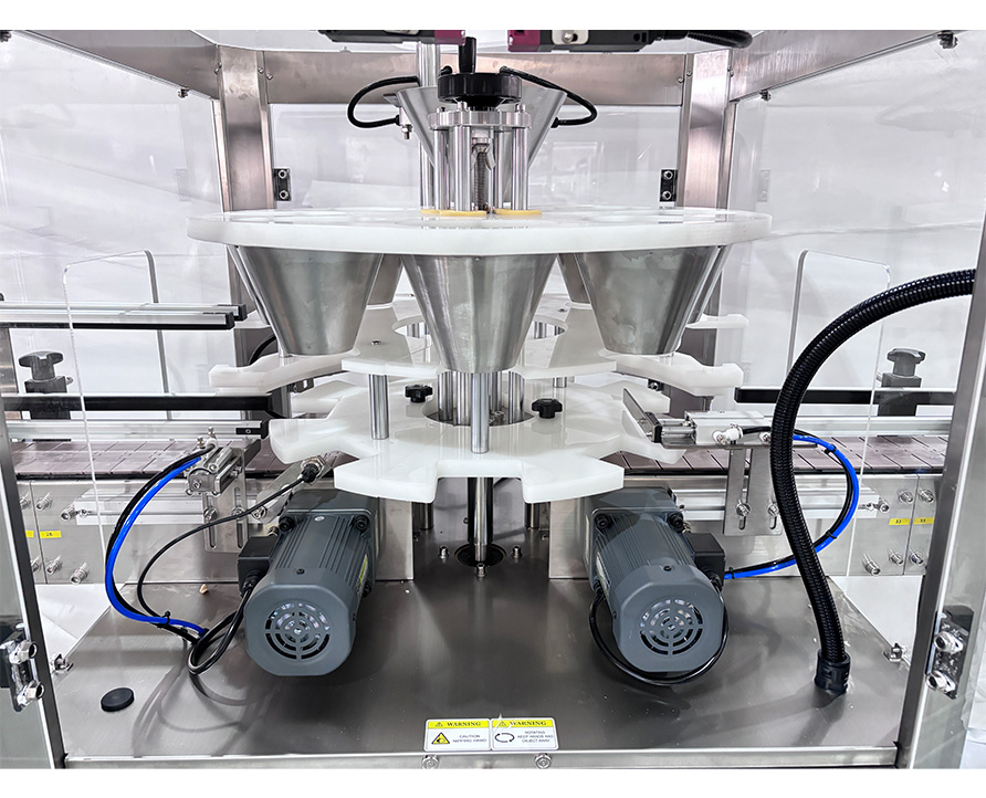 Máquina de alimentación con plato giratorio y cubierta, a prueba de polvo, llenadora totalmente automática