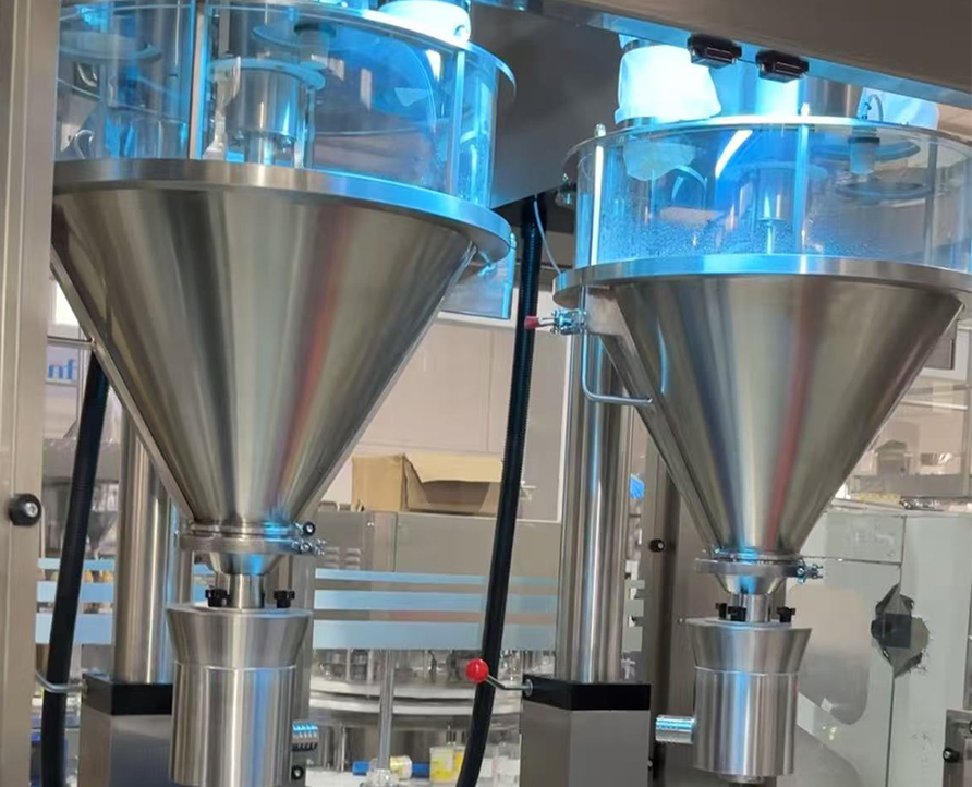 Máquina llenadora de polvo de doble cabezal totalmente automática, máquina llenadora de polvo de alta velocidad para leche y proteína en polvo