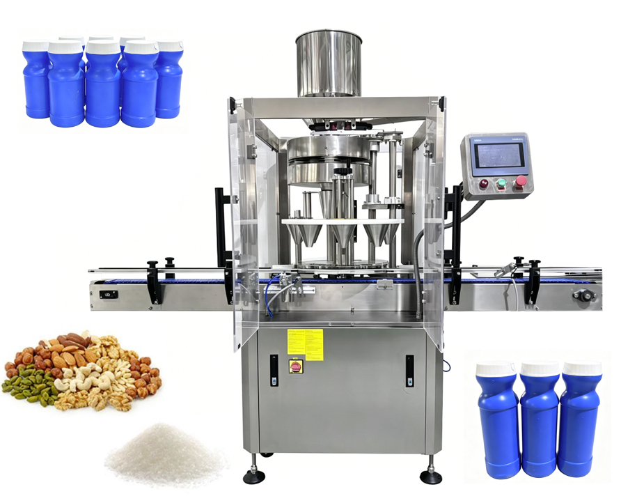 Máquina dosificadora de vasos medidores, máquina rotativa receptora de vasos medidores, máquina receptora cuantitativa de material granular de sal
