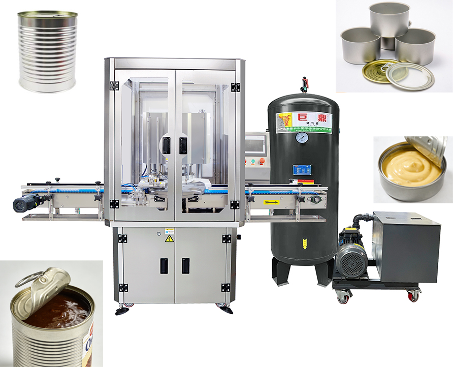 Máquina selladora de latas totalmente automática por presión negativa con puerta, selladora al vacío para latas de alimentos